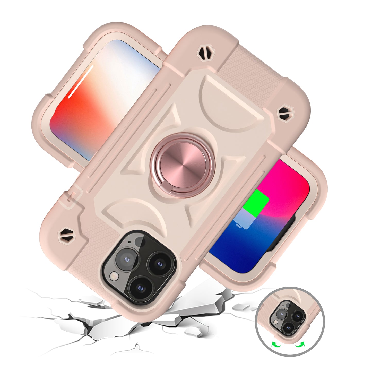 For Apple iPhone SE 3 (2022) SE/8/7 Thick 3in1 Hybrid Rugged TPU Shock-Absorbing with Rotatable Double Rings Kickstand  Phone Case Cover
