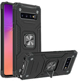 For Samsung Galaxy S10+ Plus Armor Hybrid with Ring Stand Holder Kickstand Shockproof Heavy-Duty Durable Rugged 2in1 Black Phone Case Cover