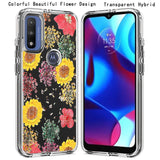 For Motorola Moto G Power 2022 (6.5") Glitter Floral Print Pattern Clear Design Shockproof Hybrid Fashion Sparkle Rubber TPU  Phone Case Cover