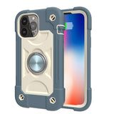 For Apple iPhone 11 (6.1") Armor Thick 3in1 Hybrid Rugged TPU Shock-Absorbing with Rotatable Double Rings Kickstand Light Blue Phone Case Cover