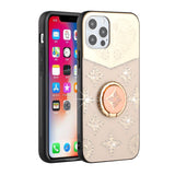 For Apple iPhone 13 Pro (6.1") Diamond Bling Sparkly Glitter Ornaments Engraving Hybrid Armor with Ring Stand Holder Rugged Fashion  Phone Case Cover