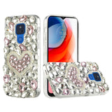 For Motorola Edge+ 2022 /Edge Plus Bling Clear Crystal 3D Full Diamonds Luxury Sparkle Rhinestone Hybrid Protective Pink Pearl Heart Phone Case Cover