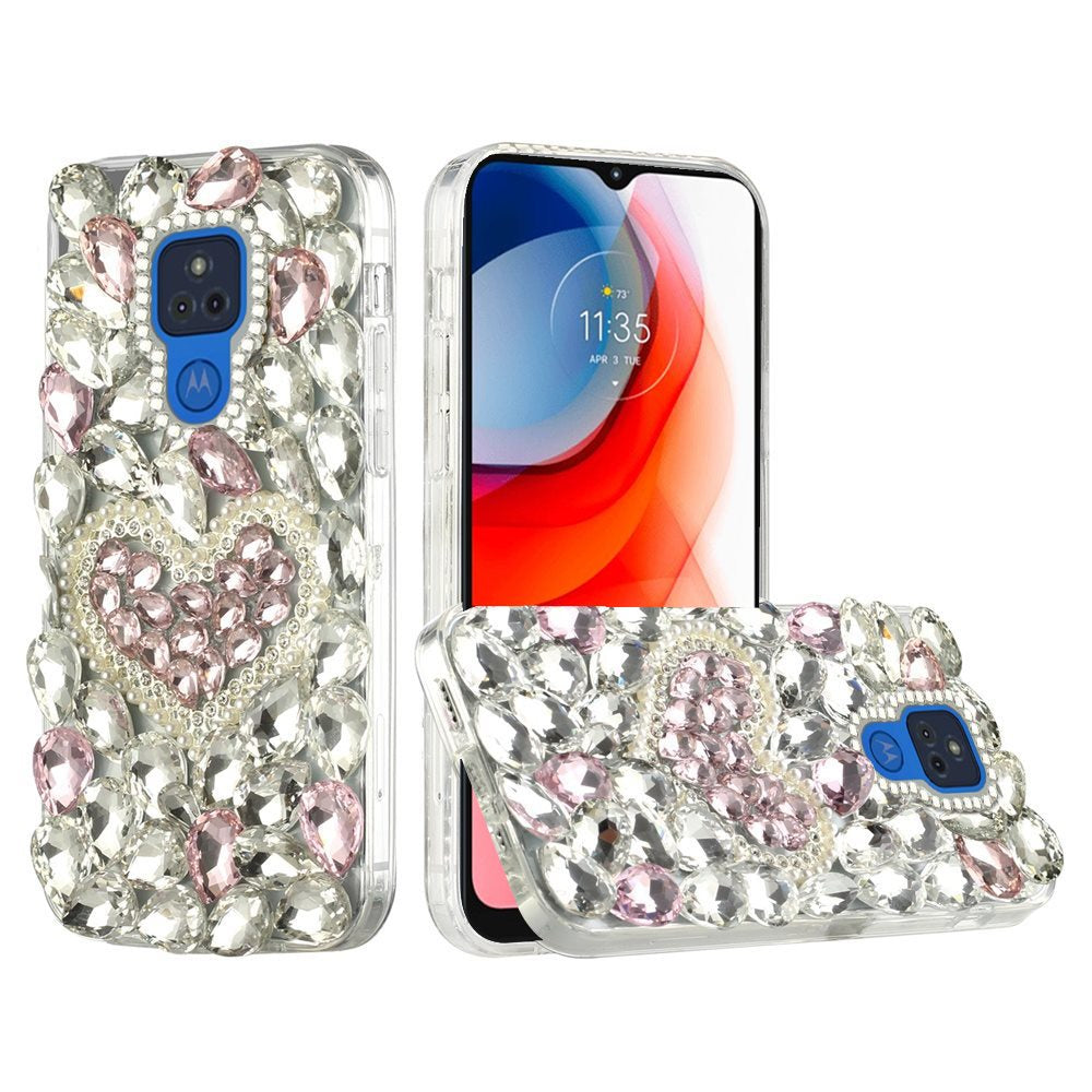 For Samsung Galaxy S22 Bling Clear Crystal 3D Full Diamonds Luxury Sparkle Rhinestone Hybrid TPU Protective Pink Pearl Heart Phone Case Cover