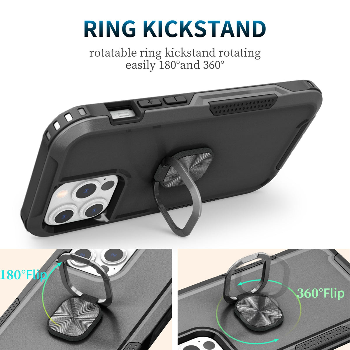 For Apple iPhone 14 (6.1") Heavy Duty 3in1 Magnetic Ring Kickstand Hybrid Shockproof Military-Grade Drop Protection  Phone Case Cover