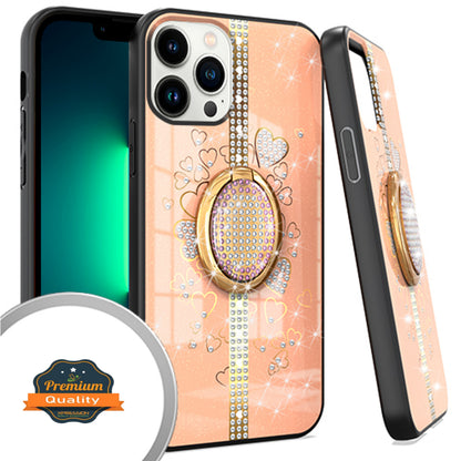 For Apple iPhone 14 (6.1") Elegant Rhinestone 3D Diamond Bling Glitter with Ring Stand Kickstand Plating Hard  Phone Case Cover