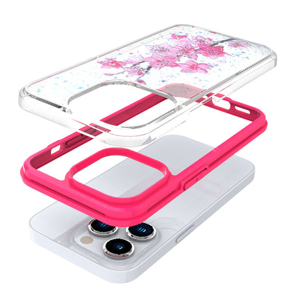 For Apple iPhone 14 (6.1") Sakura Spring Flowers Design Colorful Frame Hybrid Rubber TPU Hard Shockproof Rugged Slim  Phone Case Cover