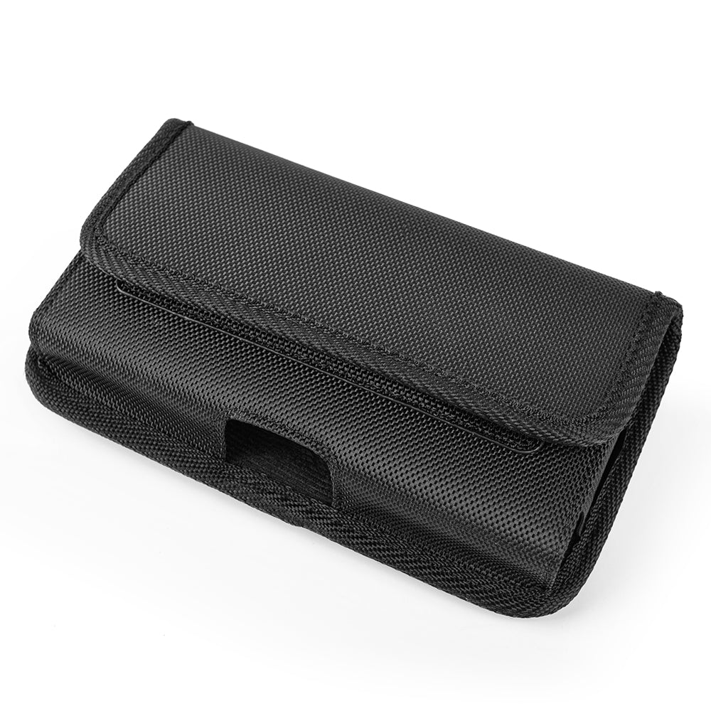 Universal Horizontal Cell Phone Case Nylon Holster Carrying Pouch with Belt Clip and 2 Card Slots fit Large Devices 7" For Samsung Galaxy S22 Ultra [Black]