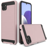 For Samsung Galaxy A22 5G Hybrid Rugged Brushed Metallic Design [Soft TPU + Hard PC] Dual Layer Shockproof Armor Impact Slim Rose Gold Phone Case Cover