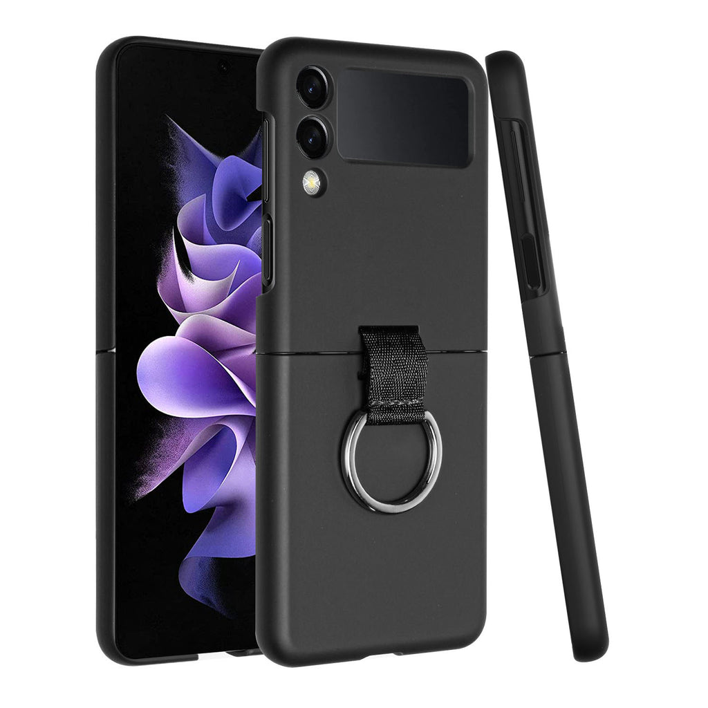 For Samsung Galaxy Z Flip 3 5G Slim Fit Hybrid Hard Rubber TPU Metal Ring Finger Hook Holder Strap Shockproof Protective  Phone Case Cover