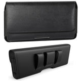For Nokia C200 Universal Leather Belt Holster Horizontal Pouch Phone Holder with Belt Loop / Clip Waistband (Large) Cover [Black]