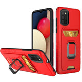 For Samsung Galaxy A02S Wallet Case Designed with Credit Card Holder & Ring Stand Kickstand Heavy Duty Hybrid Armor Red Phone Case Cover