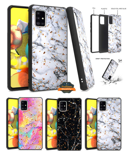 For Apple iPhone 14 (6.1") Marble Fashion Stone Stylish Flake Glitter Bling Hybrid Glossy TPU Rubber Hard PC Protection  Phone Case Cover
