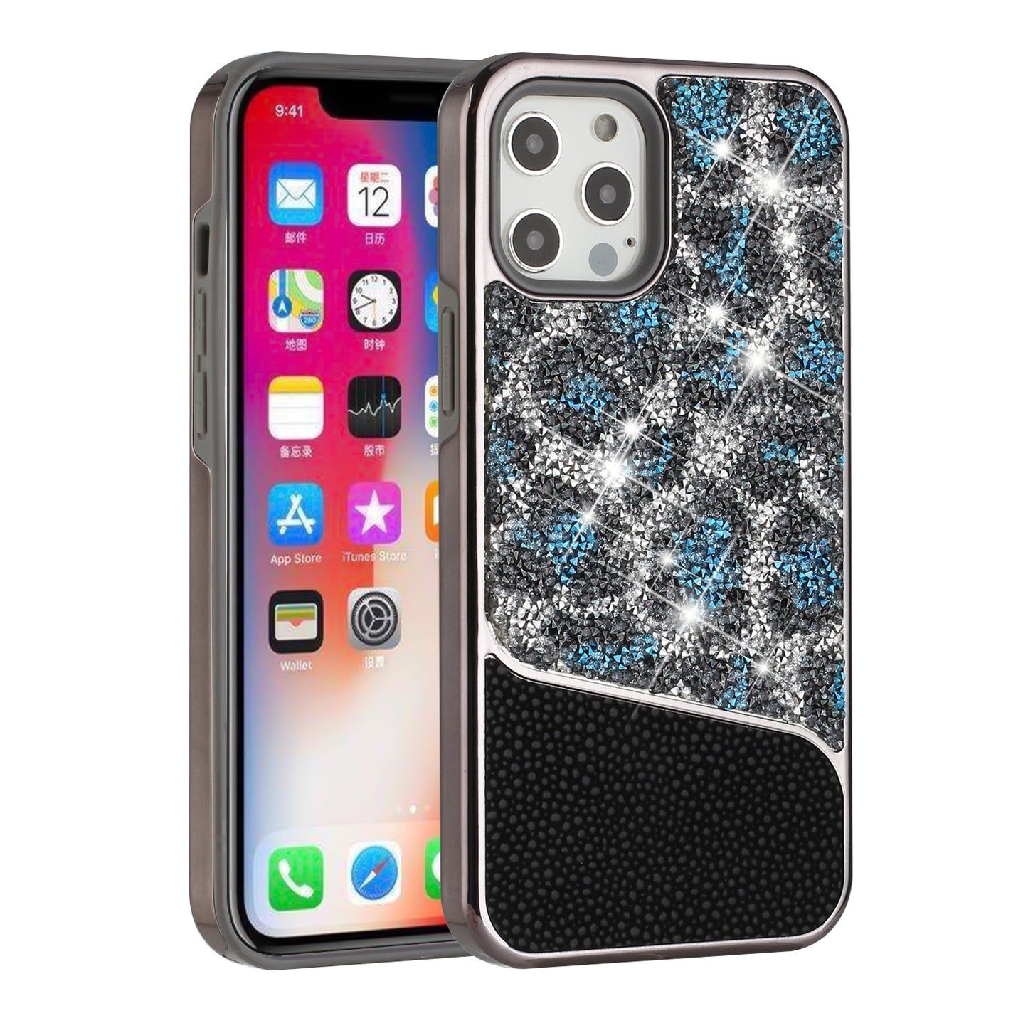 For Apple iPhone 14 (6.1") Bling Animal Design Glitter Hybrid Thick TPU Shiny Protective Rubber Frame  Phone Case Cover