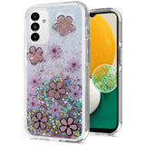 For Samsung Galaxy A13 5G Floral Stylish Design Glitter Shiny Hybrid Rubber TPU Hard PC Shockproof Armor Slim Fit  Phone Case Cover