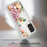 For Apple iPhone 13 Mini (5.4") Waterfall Quicksand Flowing Liquid Water Glitter Flower Design Bling Shockproof TPU Hybrid Protective  Phone Case Cover