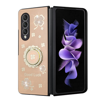 For Samsung Galaxy Z Fold 4 5G Diamond Bling Sparkly Glitter Ornaments Engraving Hybrid Ring Stand Fashion  Phone Case Cover