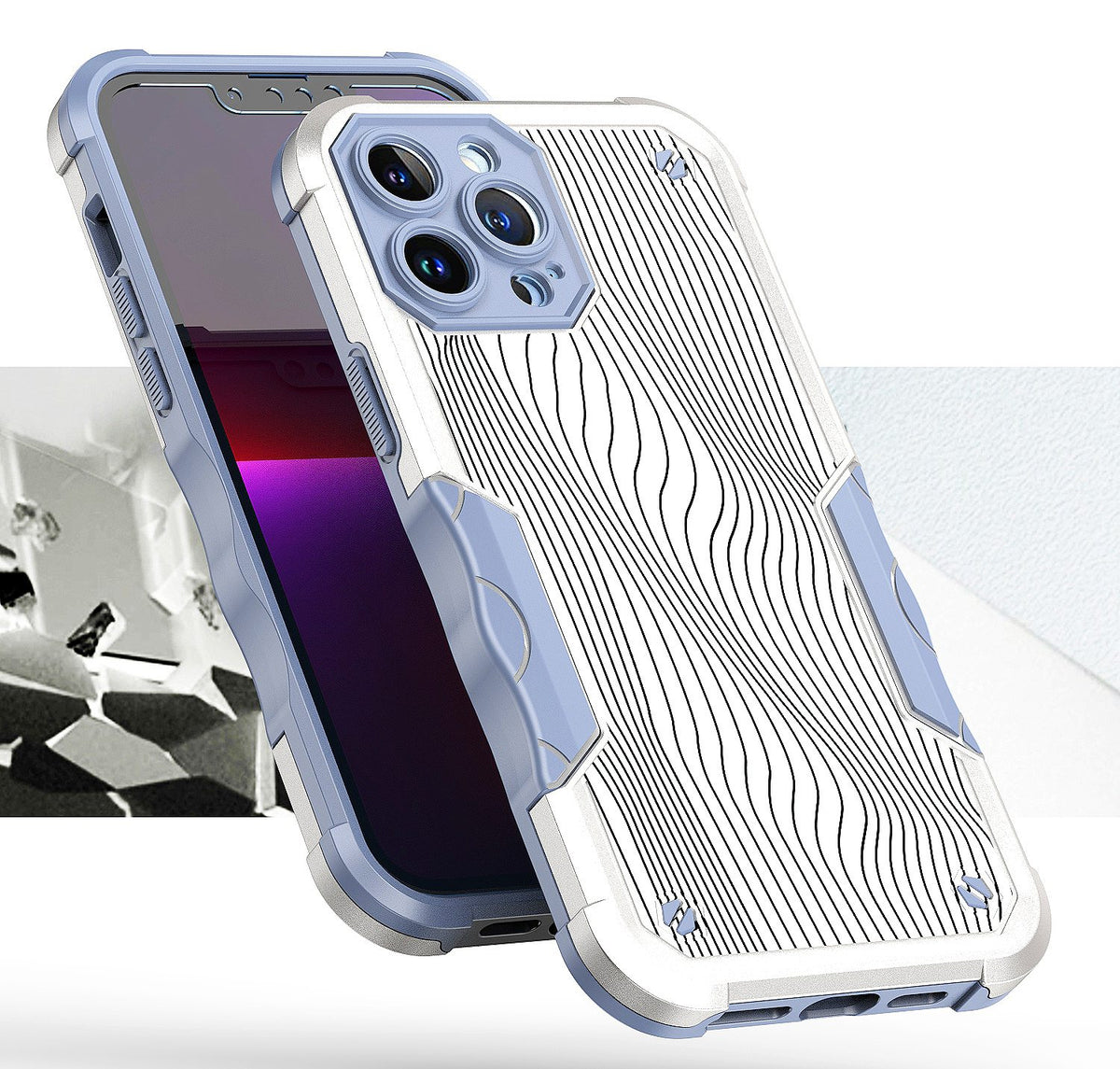 For Apple iPhone 14 Pro Max (6.7") Fashion Design Shockproof Hybrid Stylish Pattern Heavy Duty Rubber Armor  Phone Case Cover