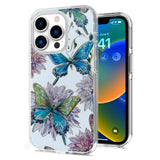 For Apple iPhone 11 (6.1") Electroplated Gold Frame Glitter Bling Transparent Hybrid Hard PC Rubber Shockproof Butterfly Floral Phone Case Cover