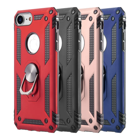 For Apple iPhone SE 3 (2022) Military Grade Heavy Duty Armor Hybrid with Rotating Metal Ring Kickstand Finger Loop Stand  Phone Case Cover