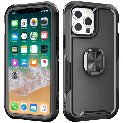 For Apple iPhone 14 (6.1") Heavy Duty 3in1 Magnetic Ring Kickstand Hybrid Shockproof Military-Grade Drop Protection  Phone Case Cover