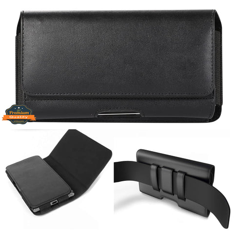 Universal Large Horizontal Belt Clip Holster Synthetic Leather Carrying Pouch Phone Holder Cover with Belt Clip & Loops (Holds Phone Up To 6.3 Inch) Universal Standard Black