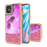 For Apple iPhone 13 Mini (5.4") Pretty Fashion Pattern Plating Design Bling Shiny Moving Glitter Liquid Quicksand TPU Hybrid Rubber  Phone Case Cover