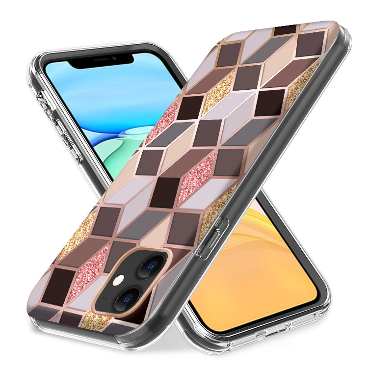 For Apple iPhone 14 Pro (6.1") Dual Layer Hybrid Shockproof Fashion Design IMD Electroplating 2in1 Hard Frame  Phone Case Cover