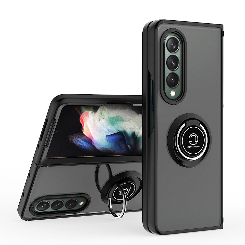 For Samsung Galaxy Z Fold 4 Hybrid Protective PC & TPU Shockproof with 360° Rotation Ring Kickstand Magnetic Metal Stand  Phone Case Cover