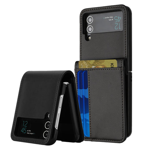 For Samsung Galaxy Z Flip 4 5G Wallet Back Storage PU Leather with Credit Card Slot Pocket Hybrid Protective  Phone Case Cover