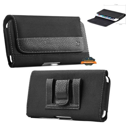 For Nokia C200 Universal Premium Horizontal Leather Case Pouch Holster with Magnetic Closure Belt Clip & Belt Loops Holster [Black]