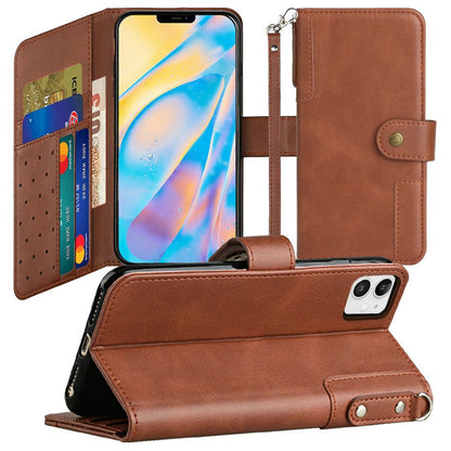 For iPhone 14 Pro (6.1") Wallet Case with Credit Card Holder, PU Leather Flip Pouch Kickstand & Strap Shockproof  Phone Case Cover