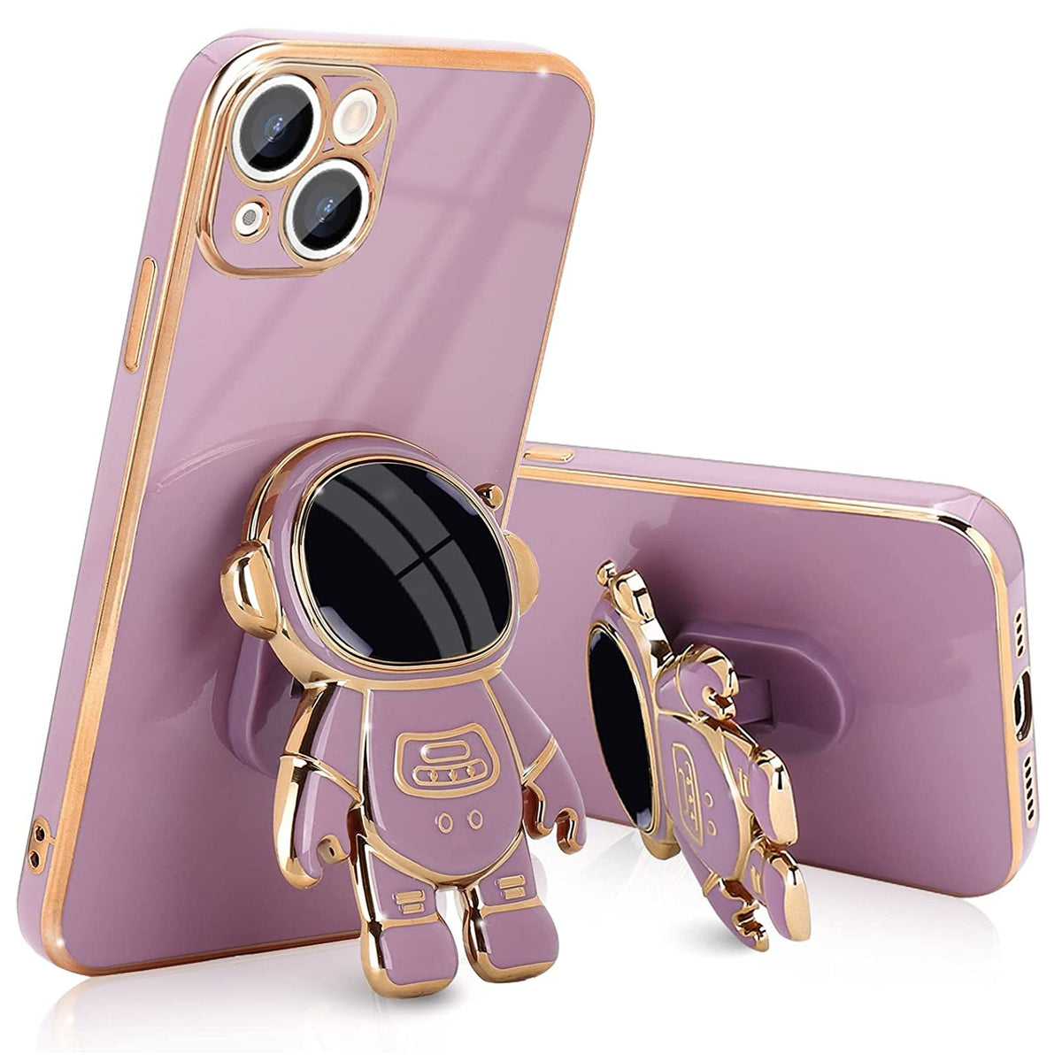 For Apple iPhone 13 /6.1" Astronaut Hidden Stand Holder Plating Hybrid Electroplated Bumper Shockproof Armor Cute  Phone Case Cover