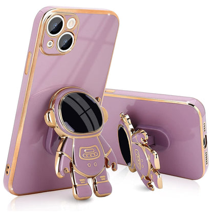 For Apple iPhone 13 /6.1" Astronaut Hidden Stand Holder Plating Hybrid Electroplated Bumper Shockproof Armor Cute  Phone Case Cover