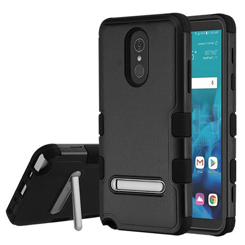 For LG Stylo 4 / Stylo 4 Plus Hybrid 3 Layer Hard PC Shockproof with Kickstand Heavy Duty TPU Rubber Anti-Drop Black Phone Case Cover