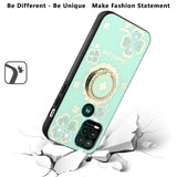 For OnePlus Nord N20 5G Diamond Bling Sparkly Glitter Ornaments Hybrid with Ring Kickstand Rugged Fashion Teal Good Luck Floral Phone Case Cover