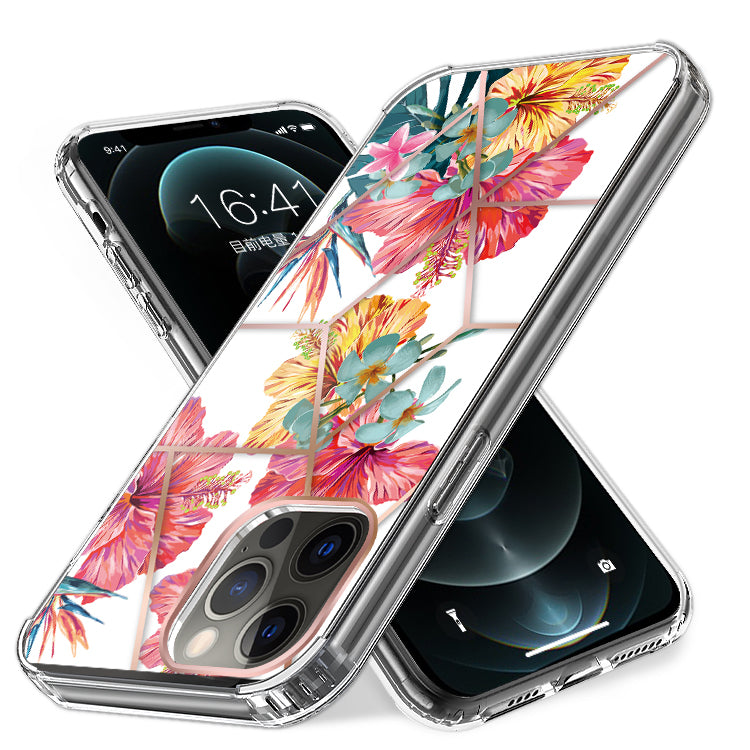For Apple iPhone 14 (6.1") Fashion Art Floral IMD Design Beautiful Flower Pattern Hybrid Hard TPU Slim Back  Phone Case Cover
