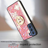 For Samsung Galaxy A13 5G Diamond Bling Sparkly 3D Ornaments Engraving Hybrid with Ring Stand Holder Fashion Red Butterfly Phone Case Cover