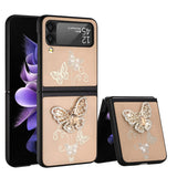 For Samsung Galaxy Z Flip 3 5G 3D Diamonds Bling Sparkly Glitter Ornaments Engraving Hybrid Armor Rugged Metal Fashion  Phone Case Cover