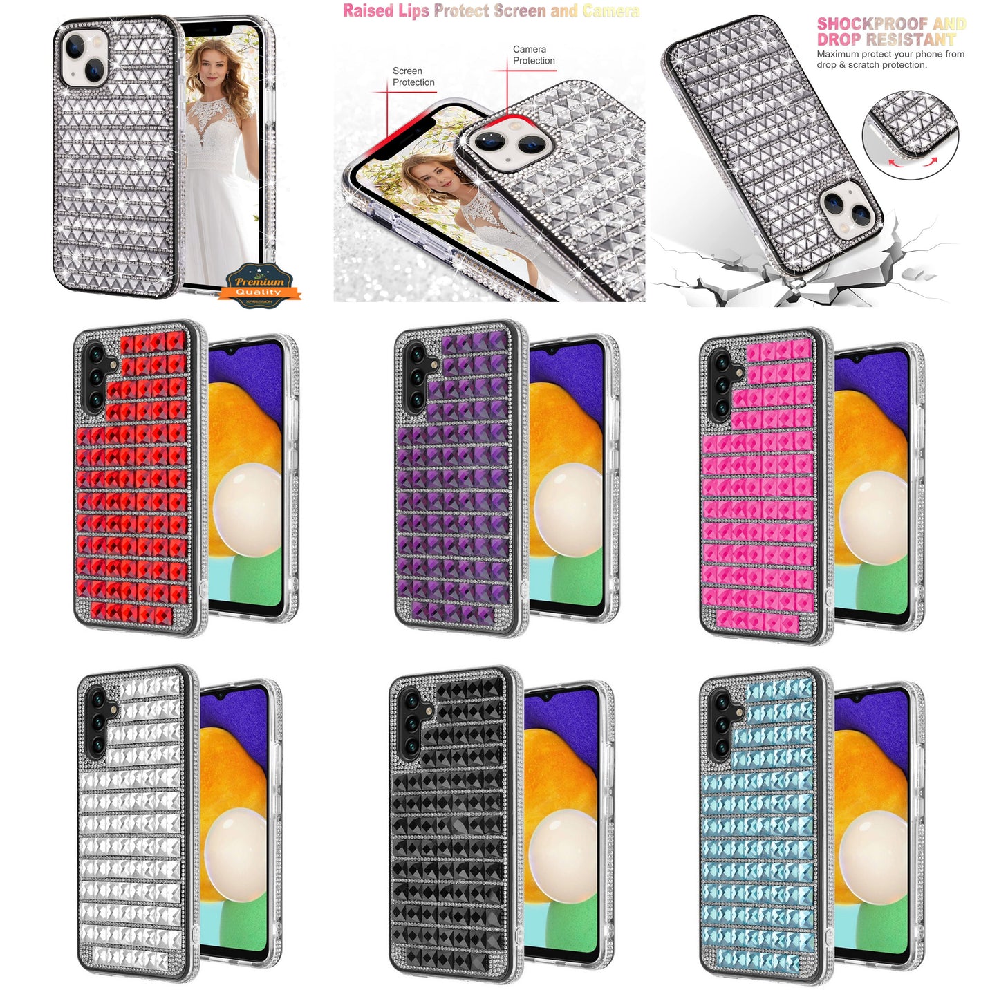 For Samsung Galaxy S22 Ultra Diamonds Sparkle 3D Crystal Glitter Bling Shiny Rhinestone Hybrid Bumper Protective  Phone Case Cover