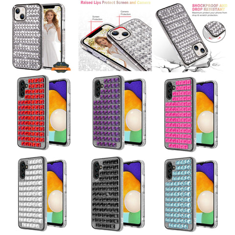 For Samsung Galaxy A13 5G Diamonds Sparkle 3D Crystal Glitter Bling Shiny Rhinestone Hybrid Bumper Hard Protective  Phone Case Cover