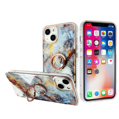 For Apple iPhone 14 Pro (6.1") Pattern Fashion Design Chromed Edge IMD with Ring Kickstand Hybrid TPU Hard Back  Phone Case Cover