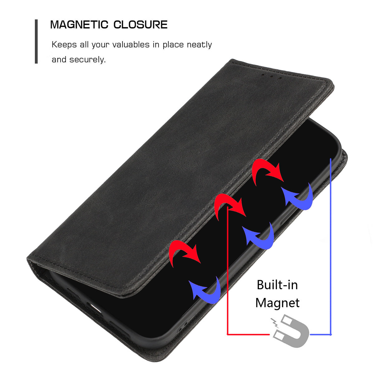 For Apple iPhone 14 Pro Max (6.7") Wallet PU Vegan Leather ID Credit Card Money Holder with Magnetic Closure Pouch Flip  Phone Case Cover