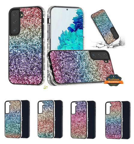 For Samsung Galaxy A42 5G Rhinestone Sparkling Rainbow Gradual Glitter Full Diamond Bling Protective Hybrid Rugged Slim TPU Bumper  Phone Case Cover