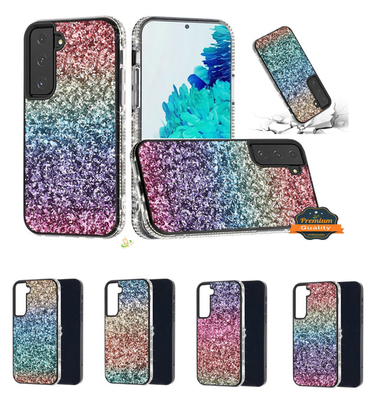For Apple iPhone 14 /Plus Pro Max Rhinestone Sparkling Rainbow Gradual Glitter Full Diamonds Bling Hybrid Rugged  Phone Case Cover
