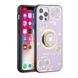 For OnePlus Nord N20 5G Diamond Bling Sparkly Glitter Ornaments Hybrid with Ring Kickstand Rugged Fashion Purple Good Luck Floral Phone Case Cover
