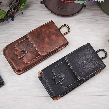 For Nokia C200 Universal Vertical Leather Case Holster with Credit Card Holder, Belt Loop & Carabiner Carrying Phone Pouch [Brown]