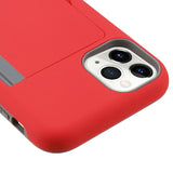 For Apple iPhone 11 (5.8") Credit Card Wallet Back Storage Invisible Pocket Dual Layer Hard PC TPU Hybrid Protective Red Phone Case Cover