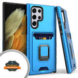 For Samsung Galaxy S22 /Plus Ultra Wallet Credit Card Slot Holder Metal Ring Kickstand Heavy Duty Shockproof Hybrid Dual Layer  Phone Case Cover