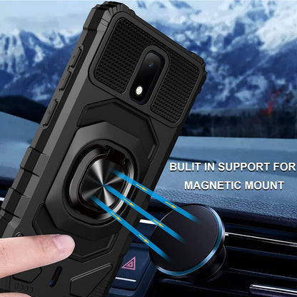 For Cricket Icon 3 Full-Body 2in1 Magnetic Car Mount Metal Ring Holder Kickstand Heavy Duty Hybrid Armor Defender  Phone Case Cover