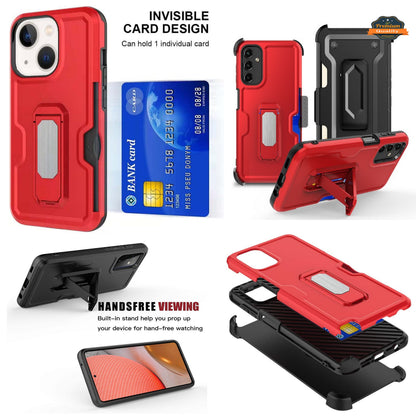 For Samsung Galaxy S23 /Plus /Ultra Hybrid Invisible ID Card Slot Wallet with Kickstand Holster Belt Clip Holder Heavy Duty Slim  Phone Case Cover
